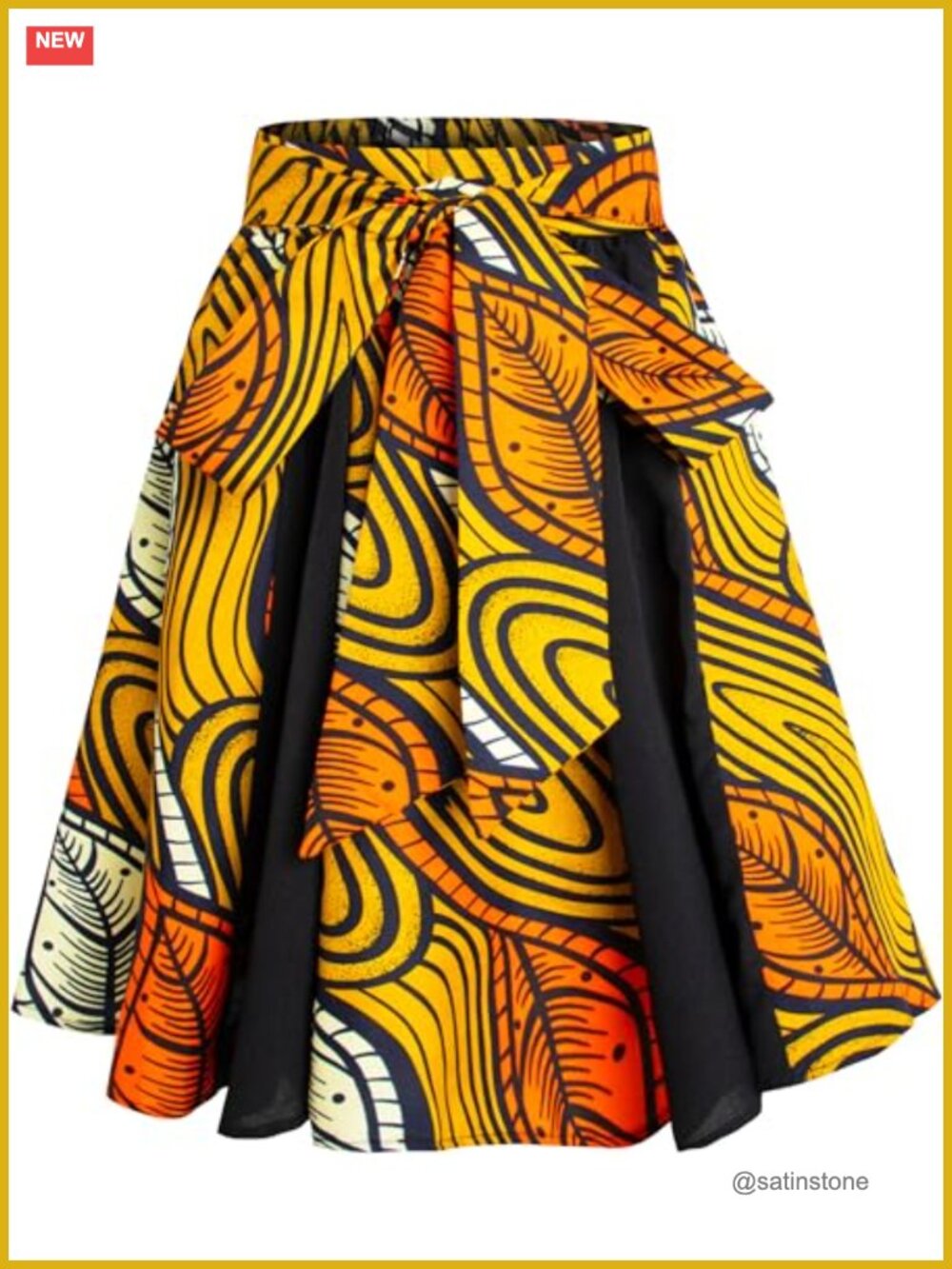 Women's African Print Skirt with Pockets, Full Circle Elastic Waist